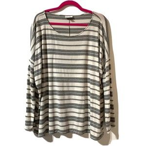 Pure Jill J. Jill  Boxy Top Striped Gray Women’s Size L Large Long Sleeve